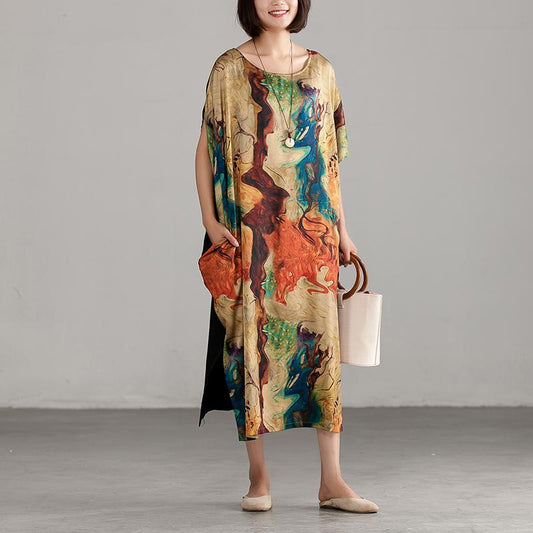 Round Neck Loose Commuter Printing Long Dress