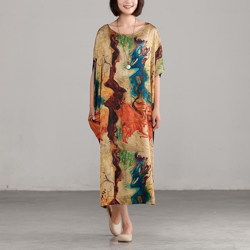 Round Neck Loose Commuter Printing Long Dress