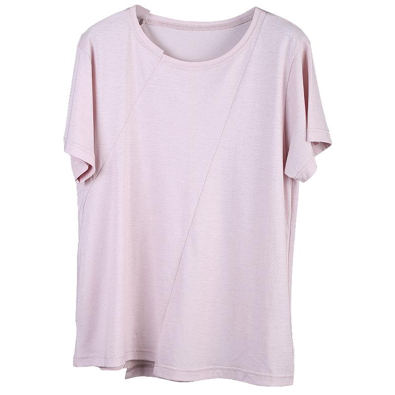 Round Neck Oblique Collar Stitching Comfortable T-Shirt