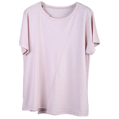 Round Neck Oblique Collar Stitching Comfortable T-Shirt