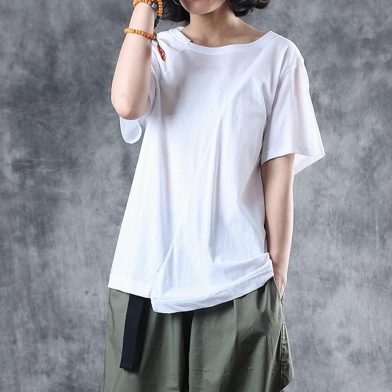 Round Neck Oblique Collar Stitching Comfortable T-Shirt