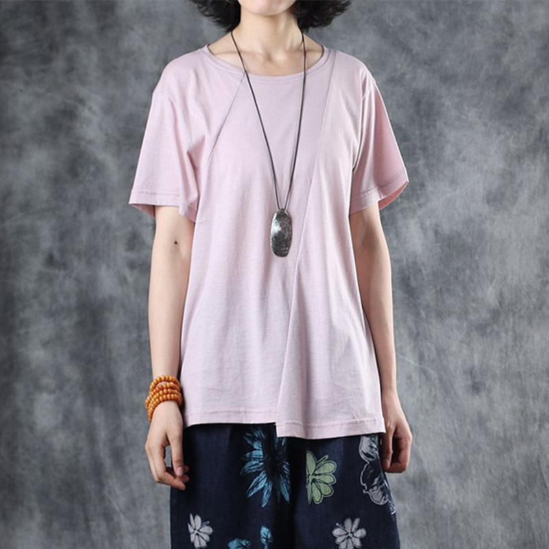 Round Neck Oblique Collar Stitching Comfortable T-Shirt