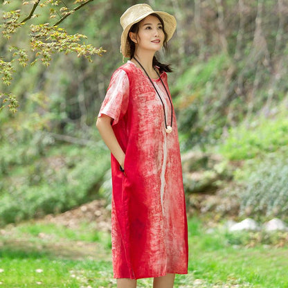 Round Neck Short Sleeve Casual Pockets Women Dress