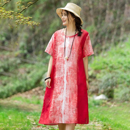 Round Neck Short Sleeve Casual Pockets Women Dress