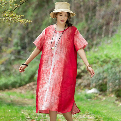 Round Neck Short Sleeve Casual Pockets Women Dress