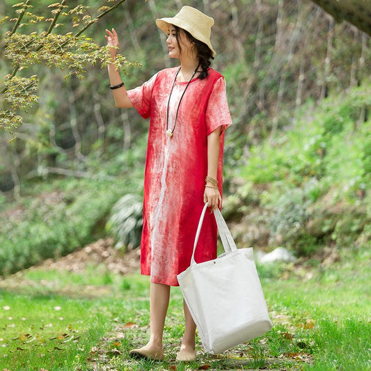 Round Neck Short Sleeve Casual Pockets Women Dress