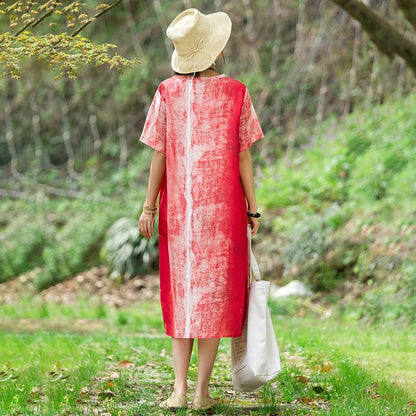 Round Neck Short Sleeve Casual Pockets Women Dress