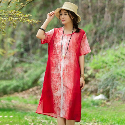 Round Neck Short Sleeve Casual Pockets Women Dress
