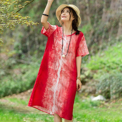 Round Neck Short Sleeve Casual Pockets Women Dress