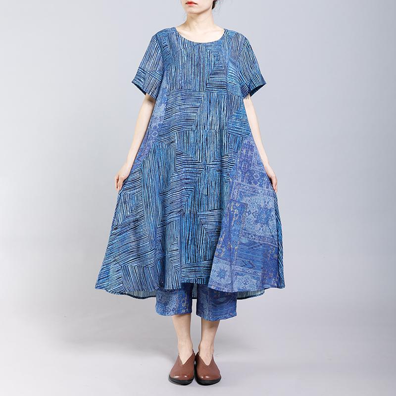 Round Neck Striped Blouse And Wide Leg Pants