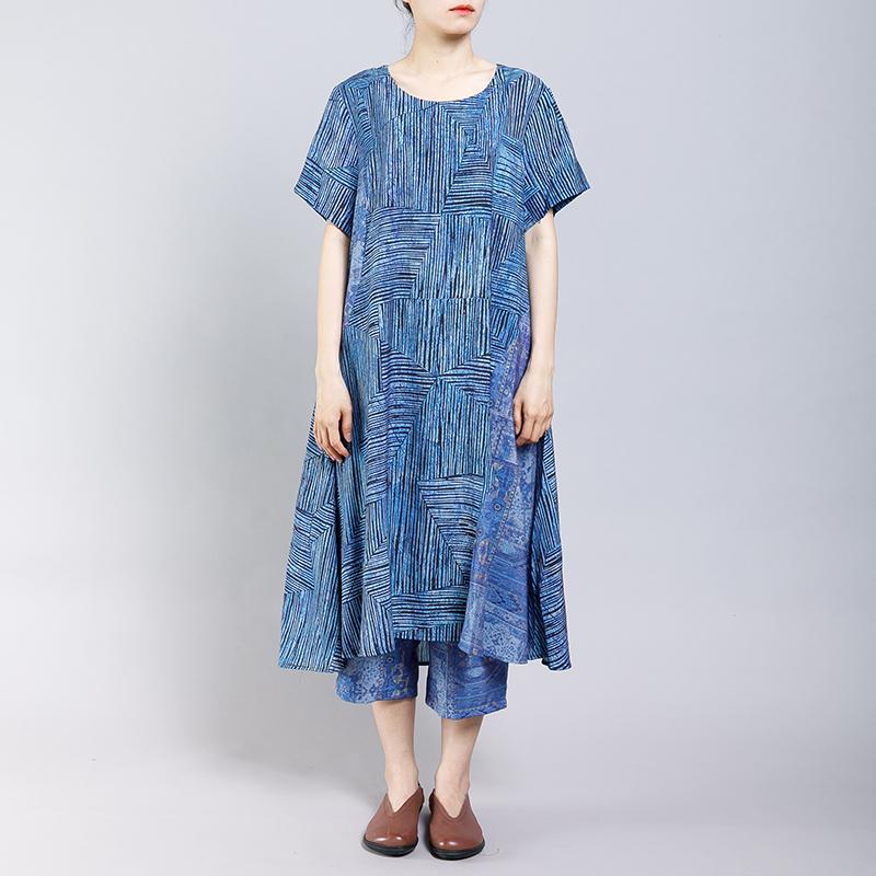 Round Neck Striped Blouse And Wide Leg Pants