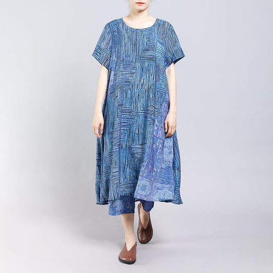 Round Neck Striped Blouse And Wide Leg Pants