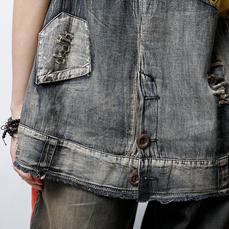 Round Neck Vintage Patch Designs Spliced Blouse