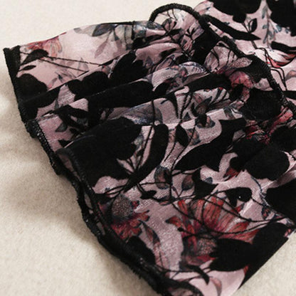 Ruffle-Neck Floral Printed Long Sleeve Maxi Dress