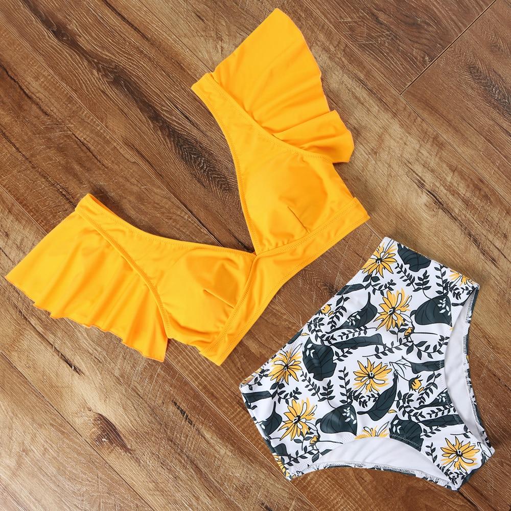 Ruffle Swimwear Women V Neck 2020 Sexy High Waist Swimsuit Biquini - Zebrant