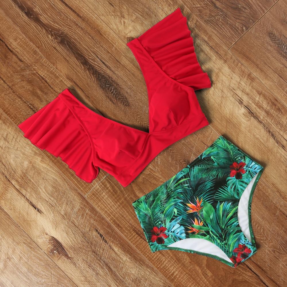 Ruffle Swimwear Women V Neck 2020 Sexy High Waist Swimsuit Biquini - Zebrant