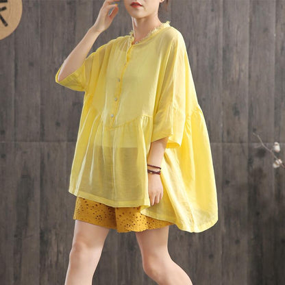 Ruffle Collar Spliced Batwing Sleeve Blouse