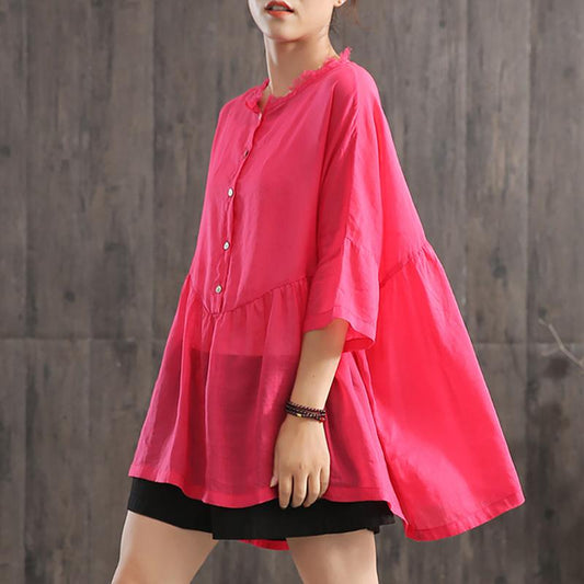 Ruffle Collar Spliced Batwing Sleeve Blouse