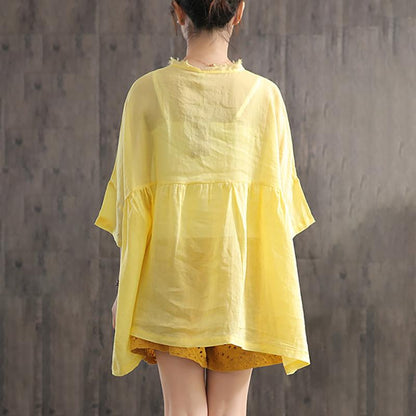 Ruffle Collar Spliced Batwing Sleeve Blouse