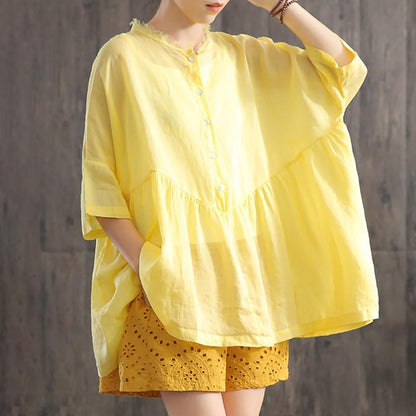 Ruffle Collar Spliced Batwing Sleeve Blouse
