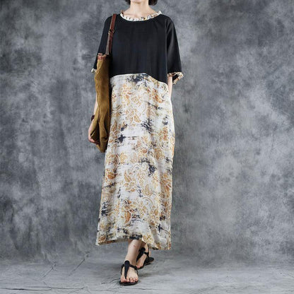 Ruffle Collar Spliced Printed Loose Dress