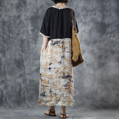 Ruffle Collar Spliced Printed Loose Dress