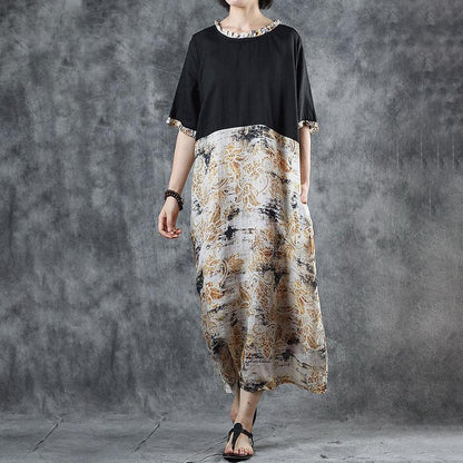 Ruffle Collar Spliced Printed Loose Dress