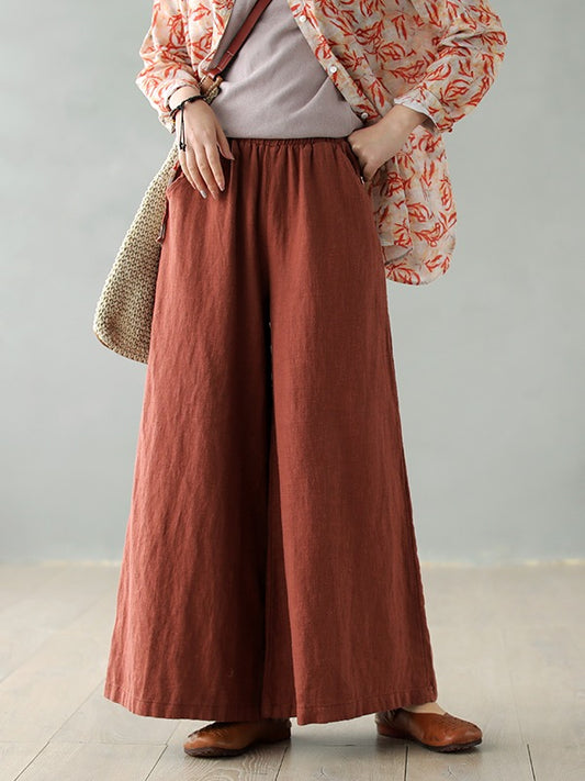 LOOSE VINTAGE SOLID COLOR WIDE-LEG PANTS