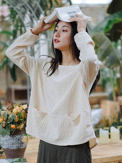 LOOSE HIGH-LOW PLEATED ROUND NECK T-SHIRT