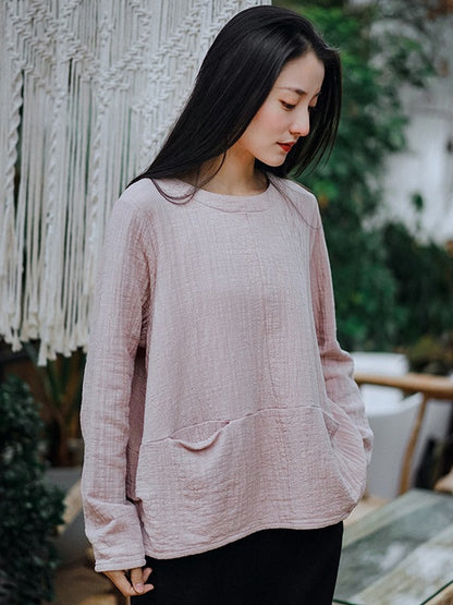 LOOSE HIGH-LOW PLEATED ROUND NECK T-SHIRT