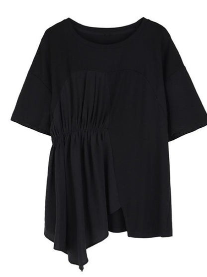 Casual Cropped Ruffled Black T-Shirts
