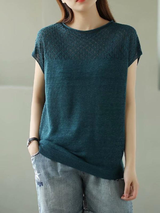 Loose Hollow Knitting Split-Joint T-Shirts