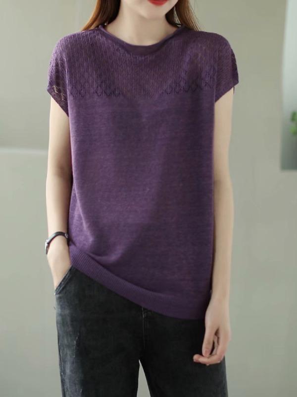 Loose Hollow Knitting Split-Joint T-Shirts