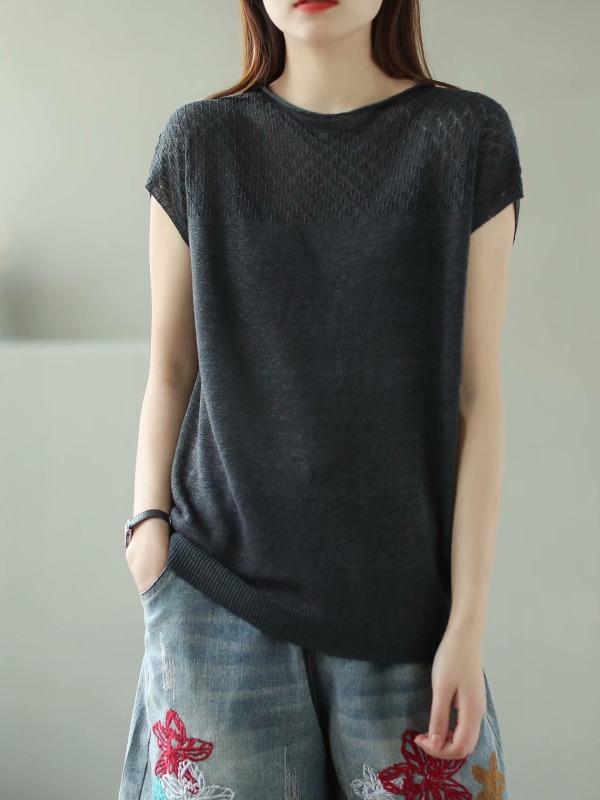 Loose Hollow Knitting Split-Joint T-Shirts