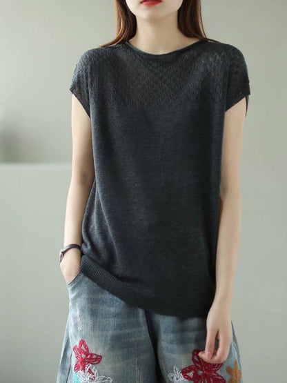 Loose Hollow Knitting Split-Joint T-Shirts