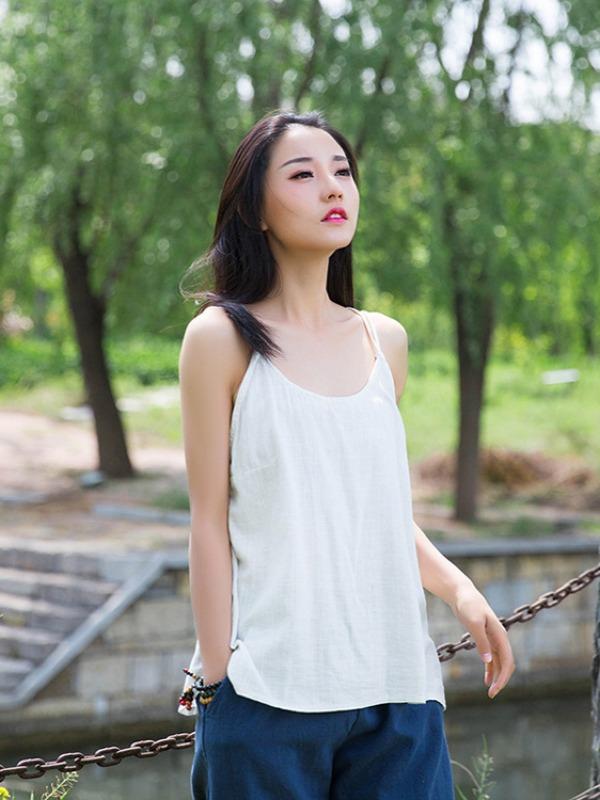 Simple Solid Linen High-Low Sleeveless Vest