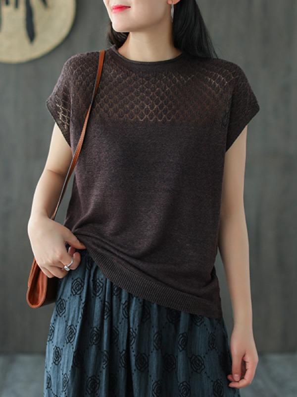 Loose Hollow Knitting Split-Joint T-Shirts