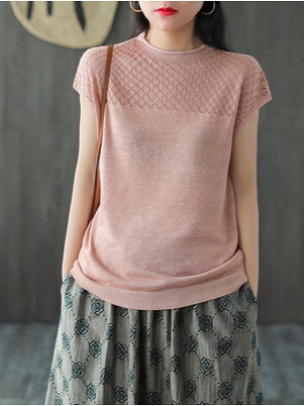 Loose Hollow Knitting Split-Joint T-Shirts