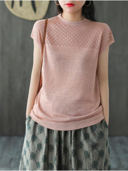 Loose Hollow Knitting Split-Joint T-Shirts