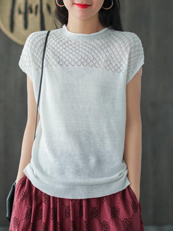 Loose Hollow Knitting Split-Joint T-Shirts
