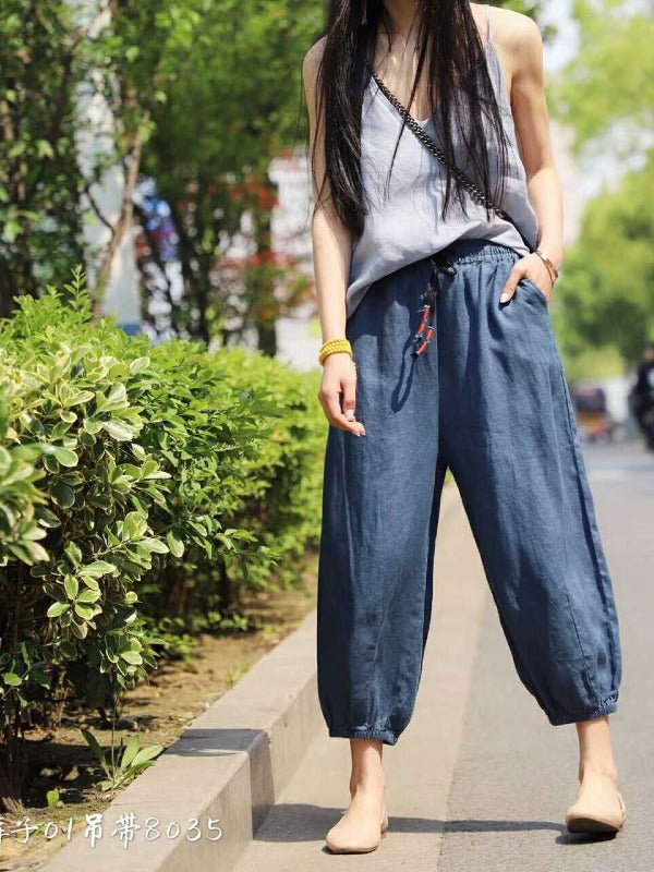 CASUAL LINEN SOLID CROPPED BLOOMERS