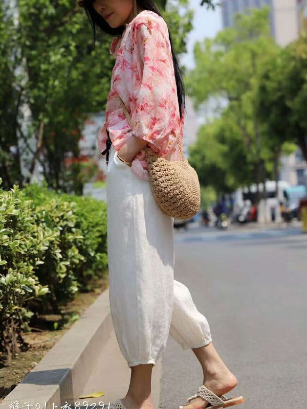 CASUAL LINEN SOLID CROPPED BLOOMERS