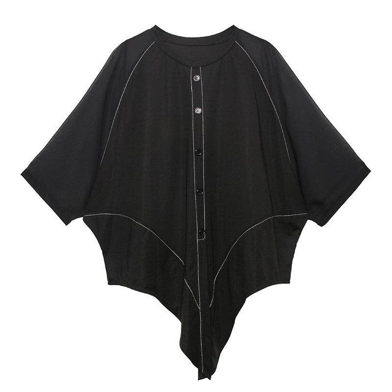 Plus Size Loose Chiffon Solid Split-Joint Blouse