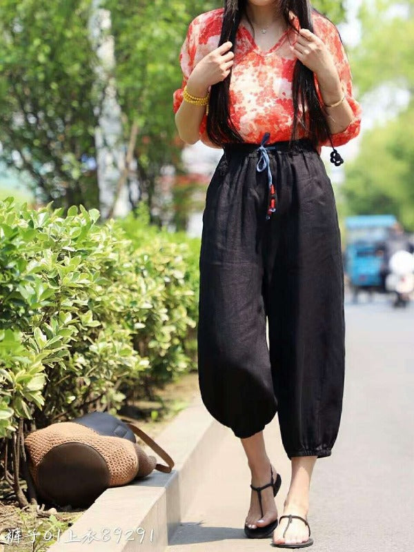 CASUAL LINEN SOLID CROPPED BLOOMERS