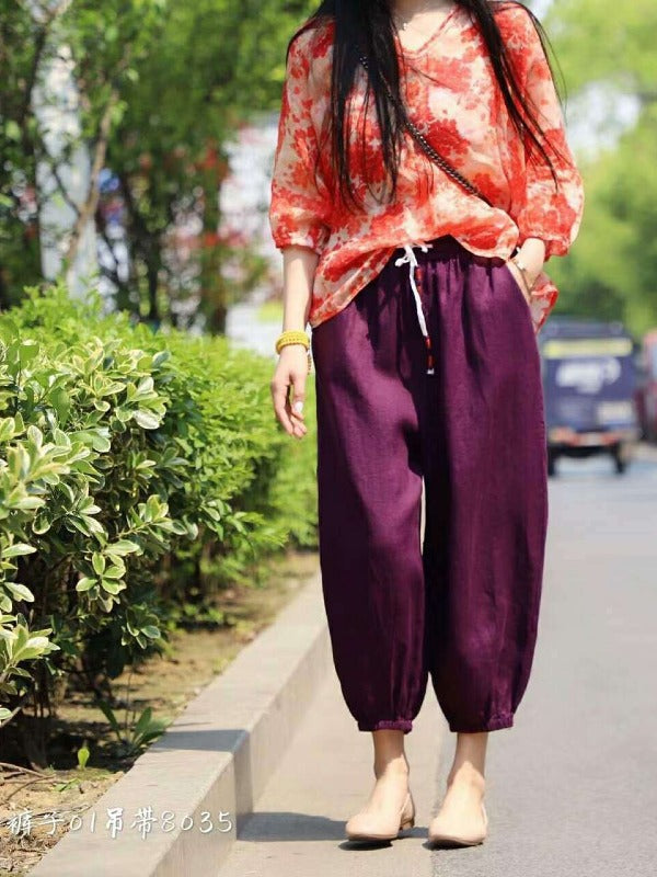 CASUAL LINEN SOLID CROPPED BLOOMERS