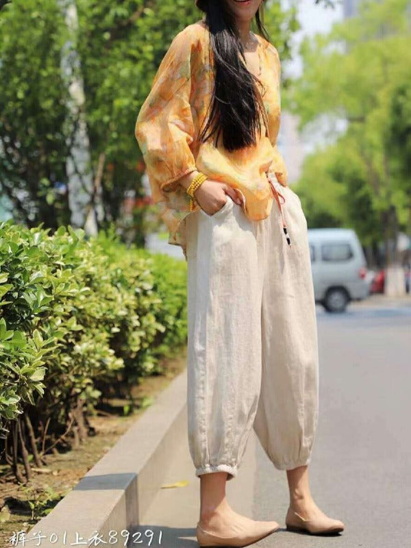 CASUAL LINEN SOLID CROPPED BLOOMERS