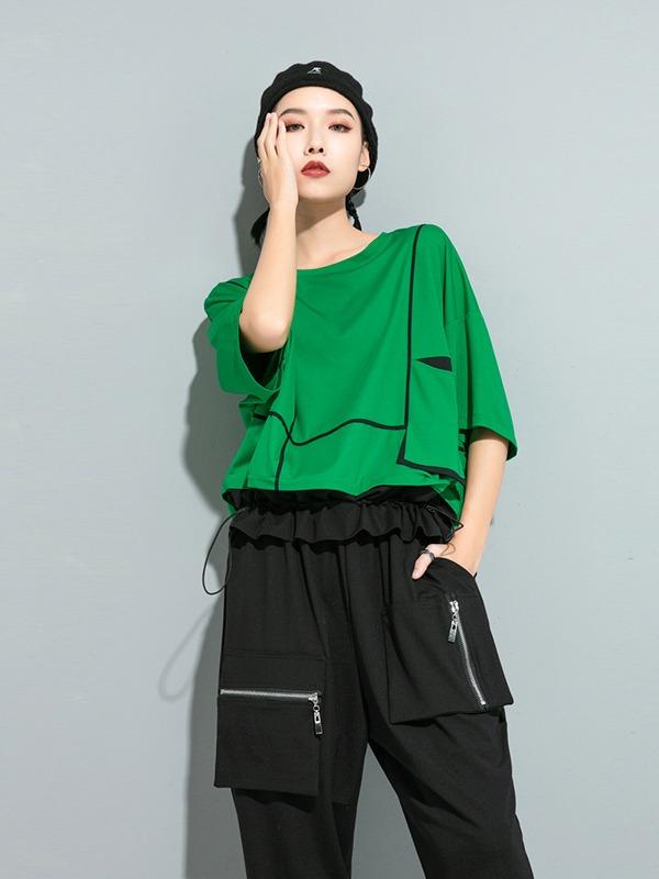 Loose Split-Joint Solid Bat Sleeves T-Shirt