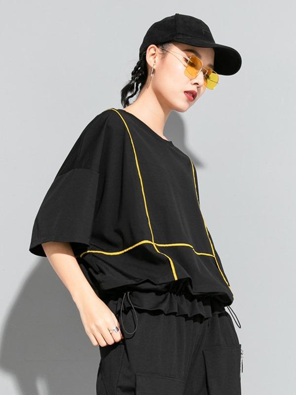 Loose Split-Joint Solid Bat Sleeves T-Shirt