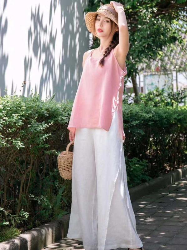 Casual Split-Side Wide Leg Culotte& Pants