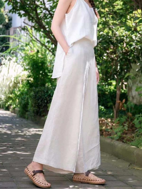 Casual Split-Side Wide Leg Culotte& Pants